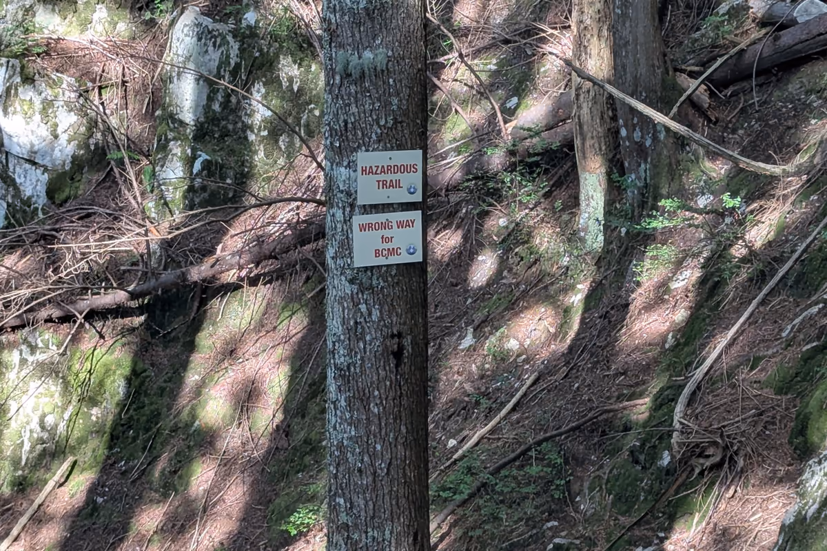Hazardous trail, wrong way for BCMC is my middle name